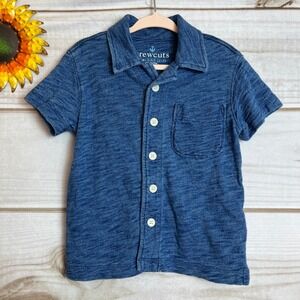 Crewcuts Boys Button Down Shirt XXS (2-3) Blue Short‎ Sleeve Pocket Casual
